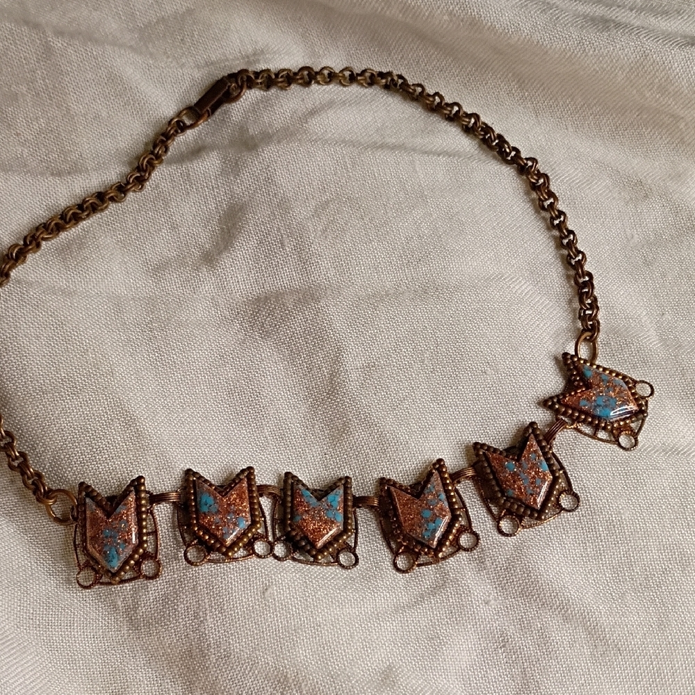 Vintage-Inspired Gold and Turquoise Necklace - Picture 1 of 1